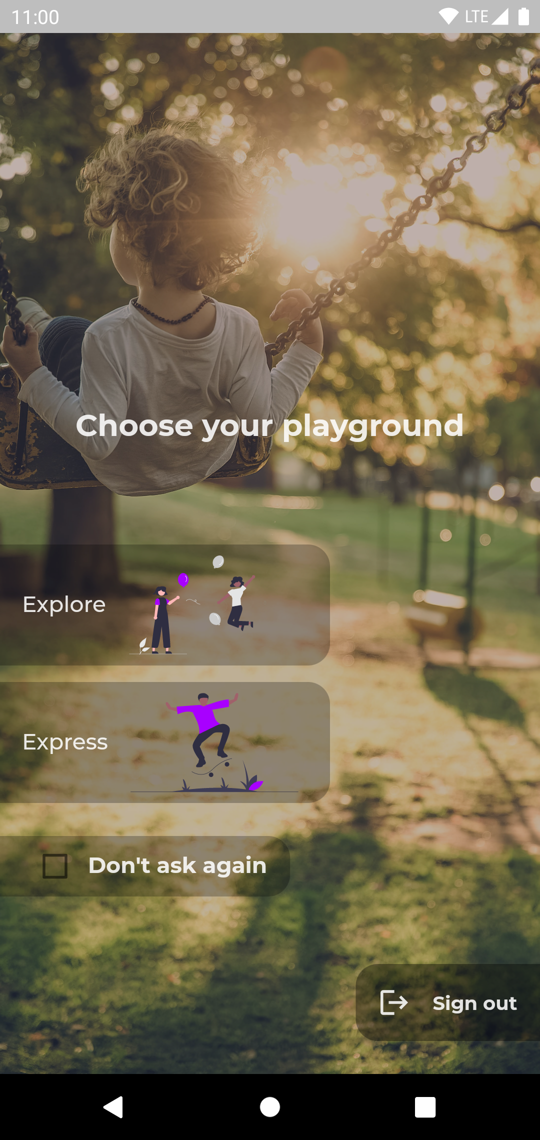 Choose Your Playground Screen